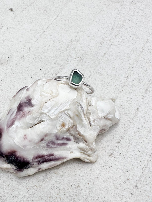 Teal Seaglass Ring in Silver