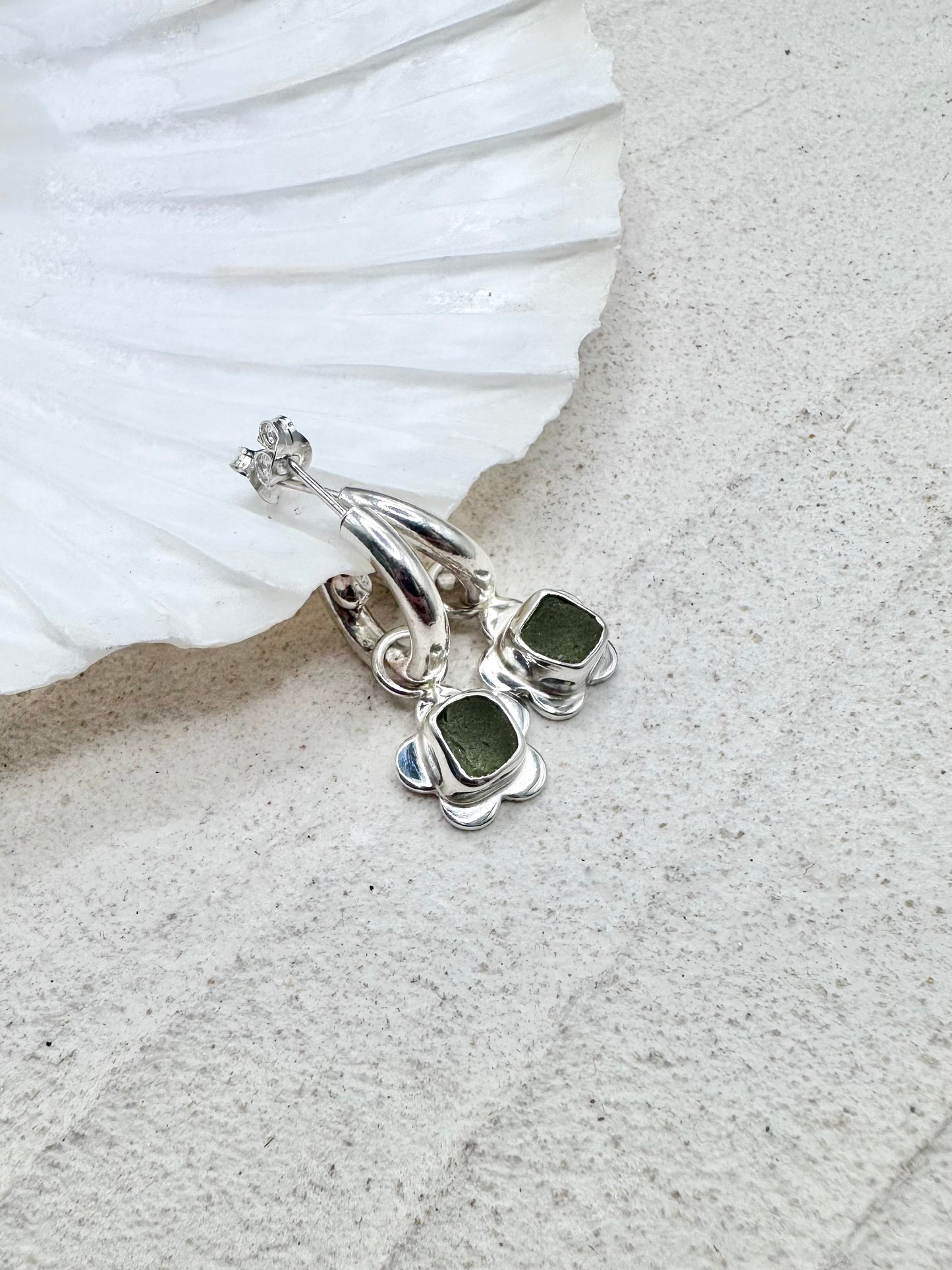 Flower Seaglass Charms in Olive Green