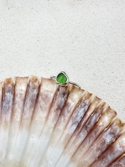 Green Seaglass Ring Silver