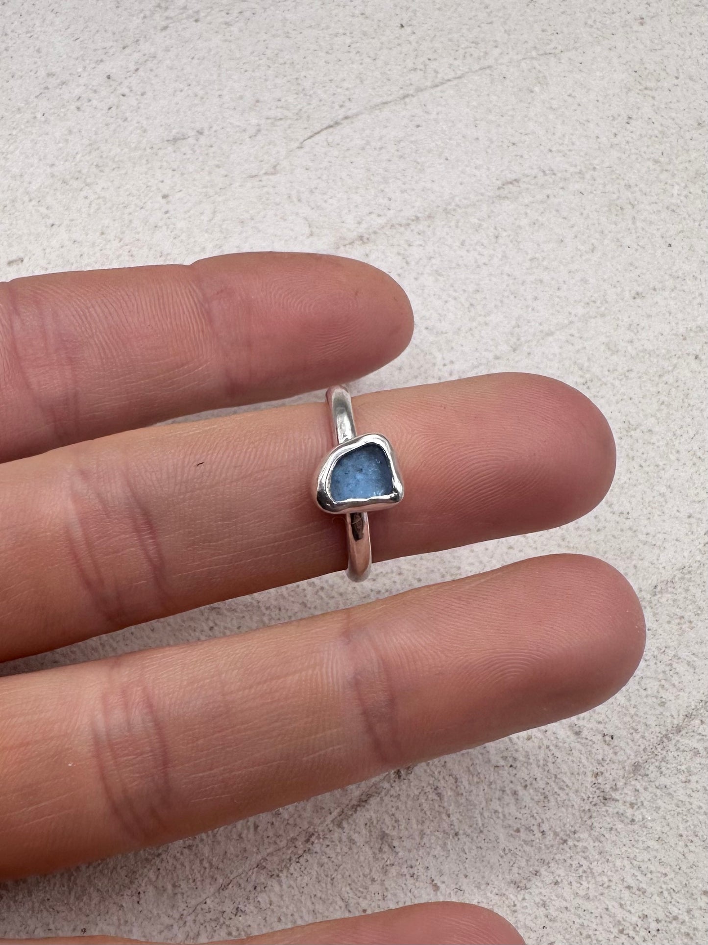 Silver Seaglass Ring in Blue