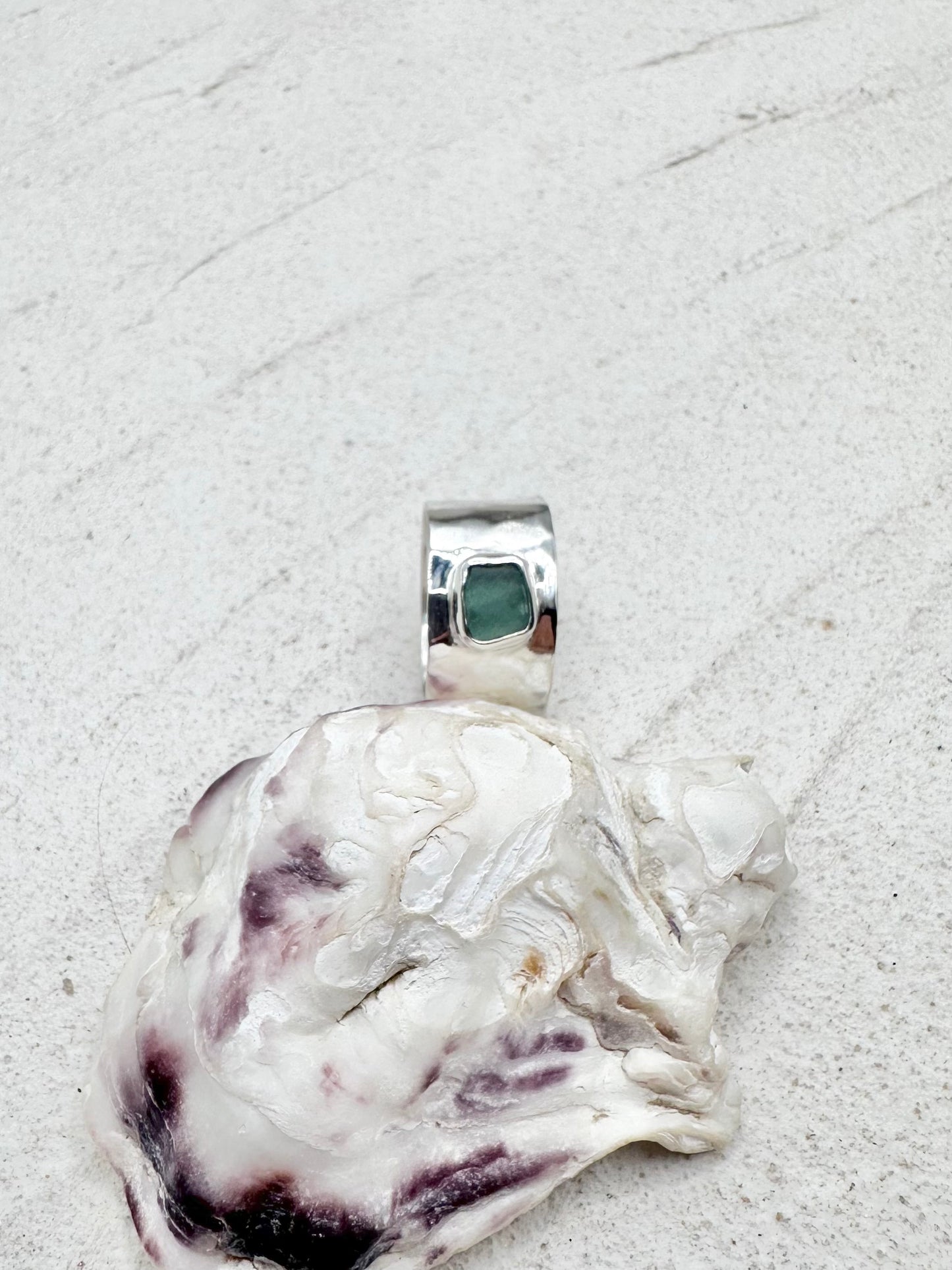 Teal Seaglass Ring Silver