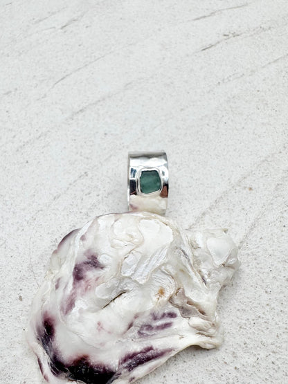 Teal Seaglass Ring Silver