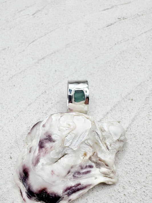 Teal Seaglass Ring Silver