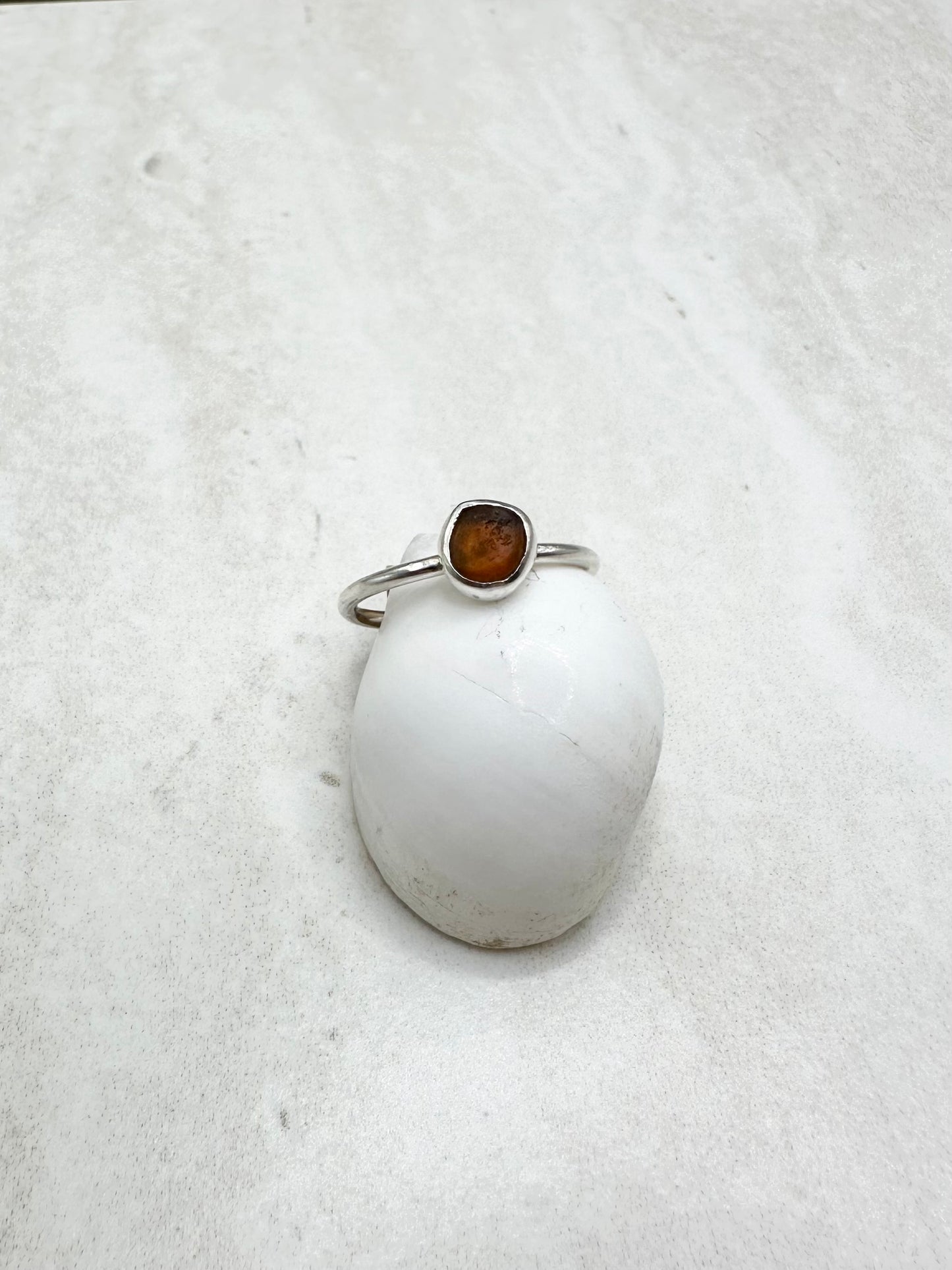 Amber Seaglass Ring Silver - M