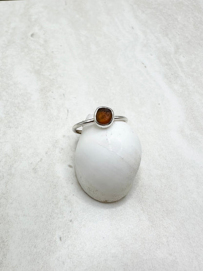 Amber Seaglass Ring Silver - M