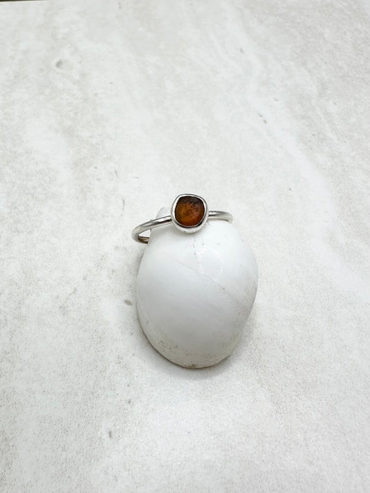 Amber Seaglass Ring Silver - M