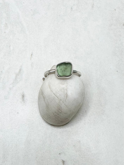 Green Seaglass Ring Silver - J