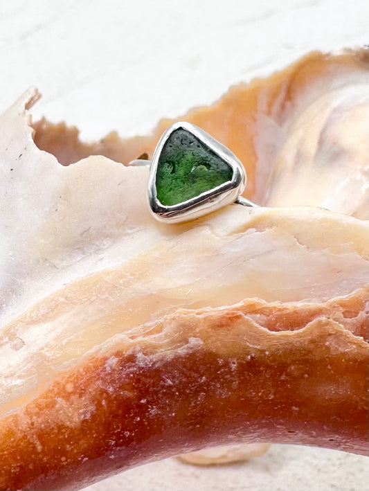 Green Seaglass Ring Silver
