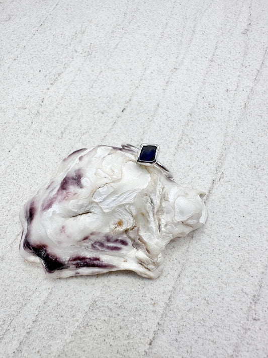 Blue Seaglass Ring in Silver