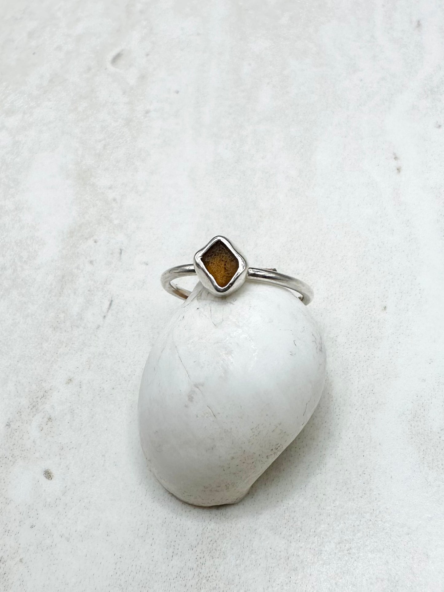 Amber Seaglass Ring Silver - L