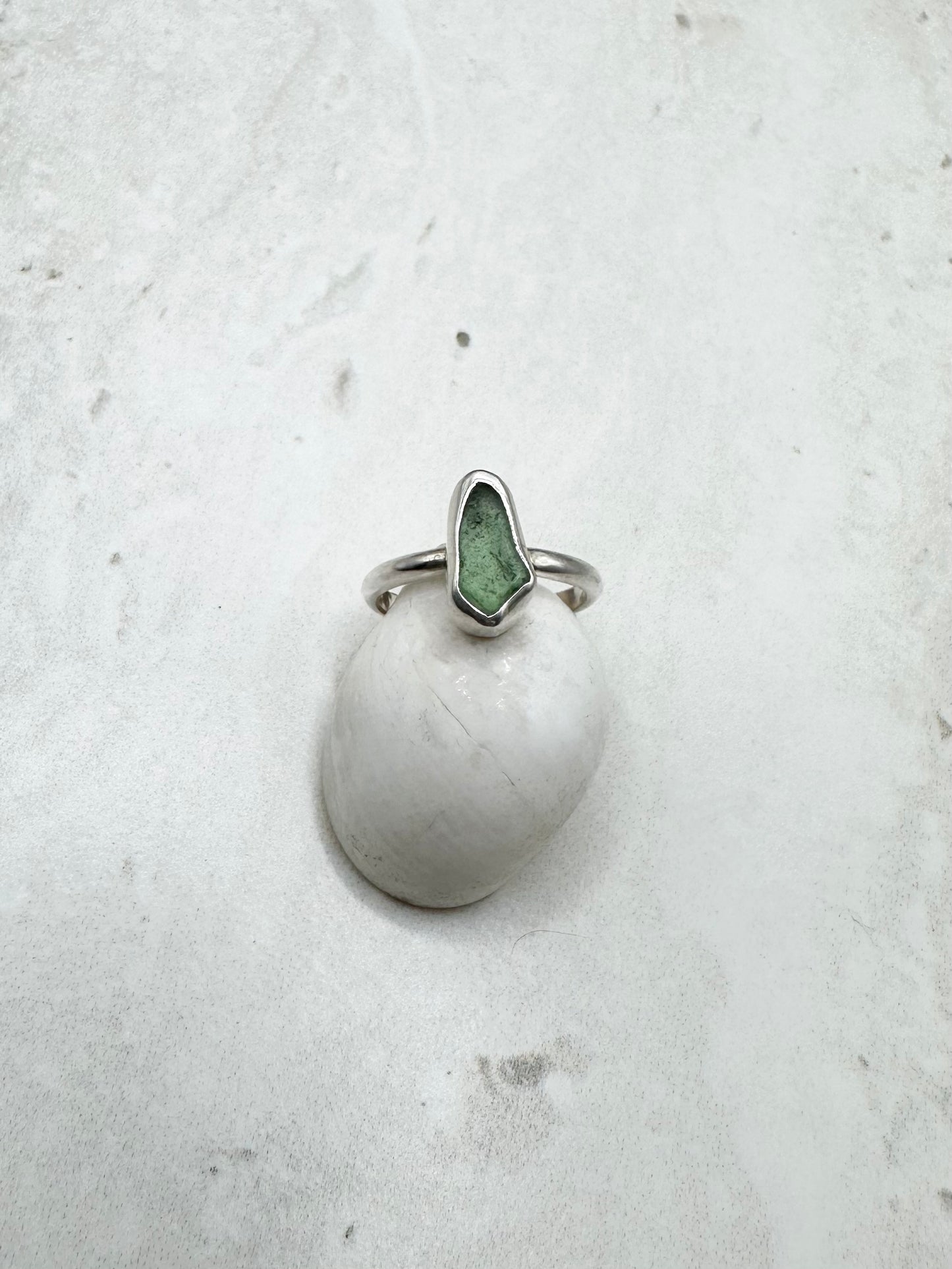 Light Teal Seaglass Ring Silver - M
