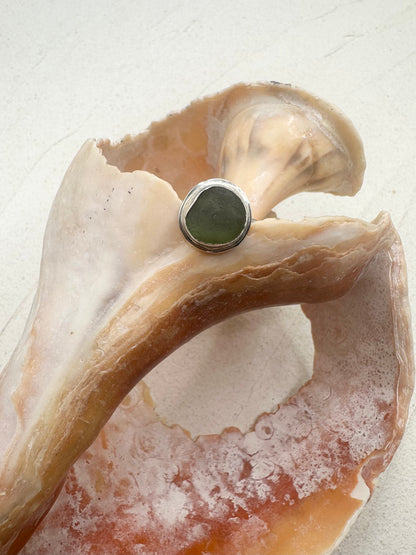 Sterling Silver & Seaglass Ring in Green