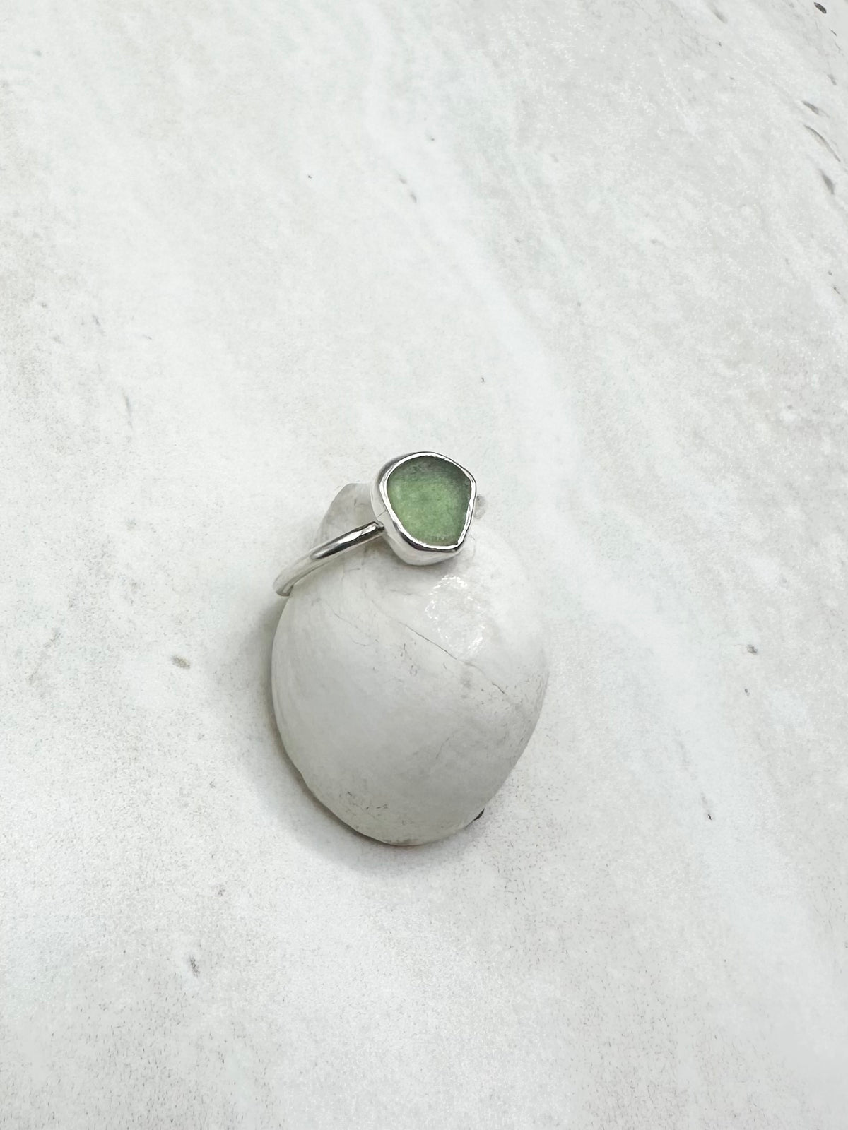 Light Green Seaglass Ring Silver - L