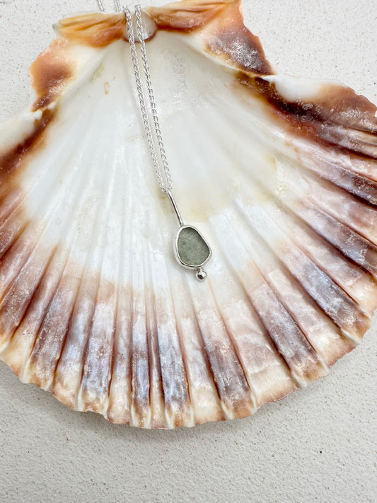 White Seaglass Pendant Silver