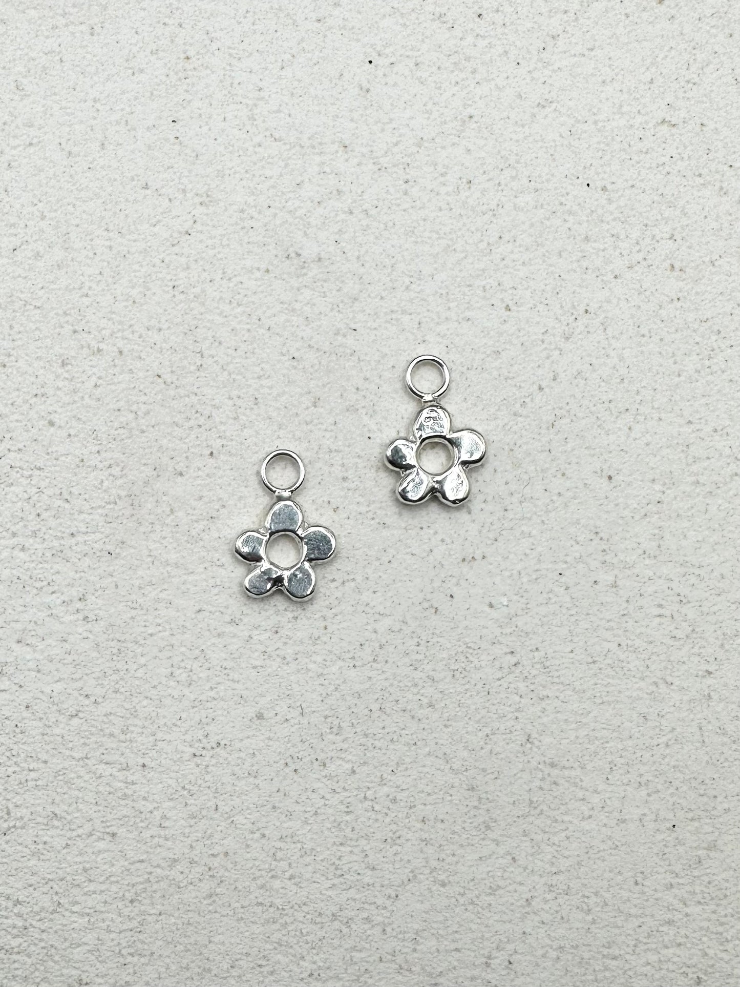 Chunky Flower Drop Charm Earrings Silver
