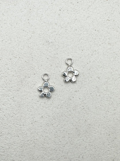 Chunky Flower Drop Charm Earrings Silver