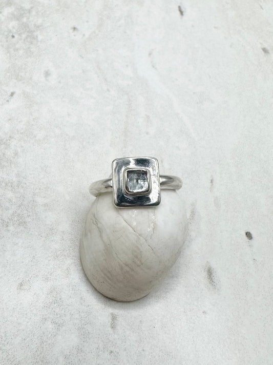 Square Aquamarine Ring Silver - N