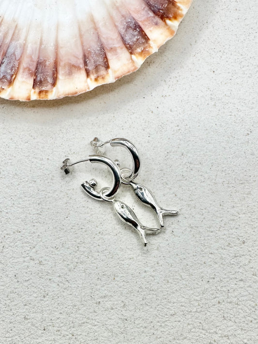 Chunky Fish Charm Earrings Silver