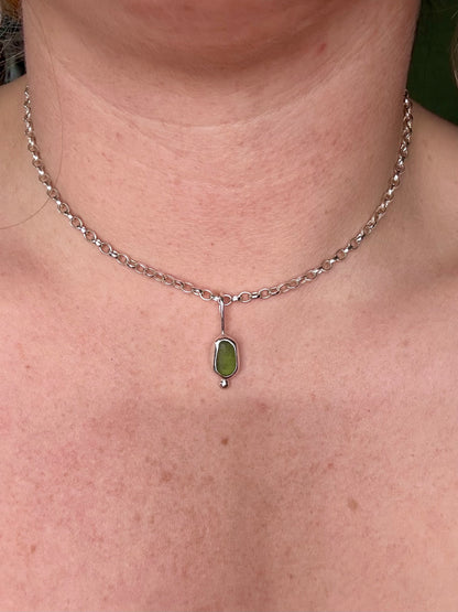Green Seaglass Pendant Silver