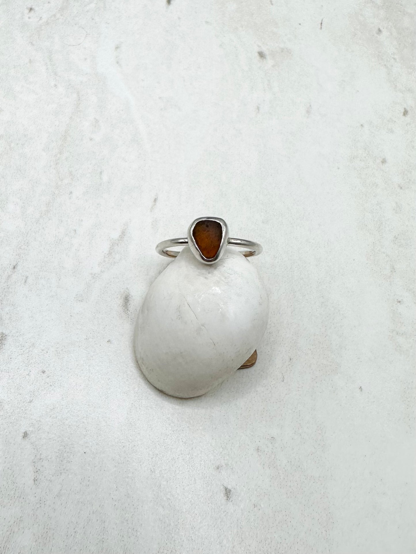 Amber Seaglass Ring Silver - L