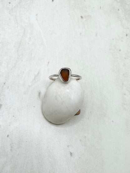 Amber Seaglass Ring Silver - L