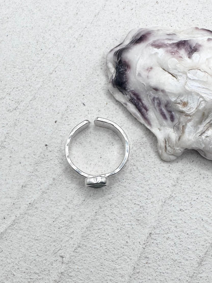 Teal Seaglass Ring Silver