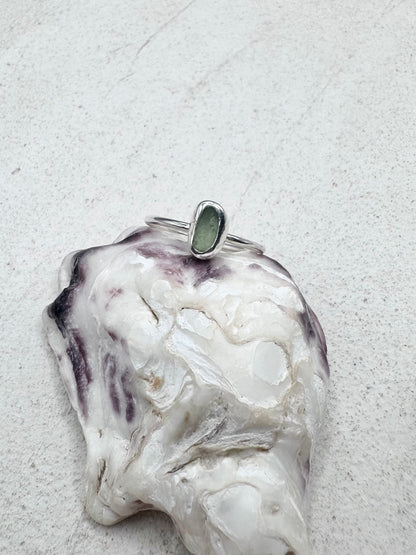 Light Green Seaglass Ring Silver