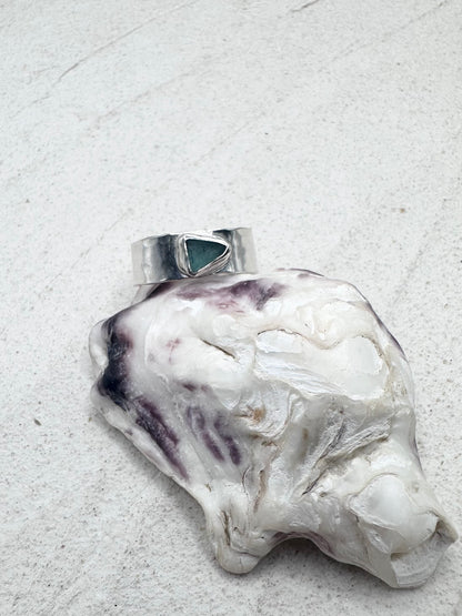 Teal Seaglass Ring Silver
