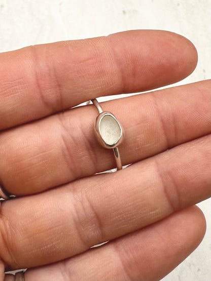 White Seaglass Ring Silver - U