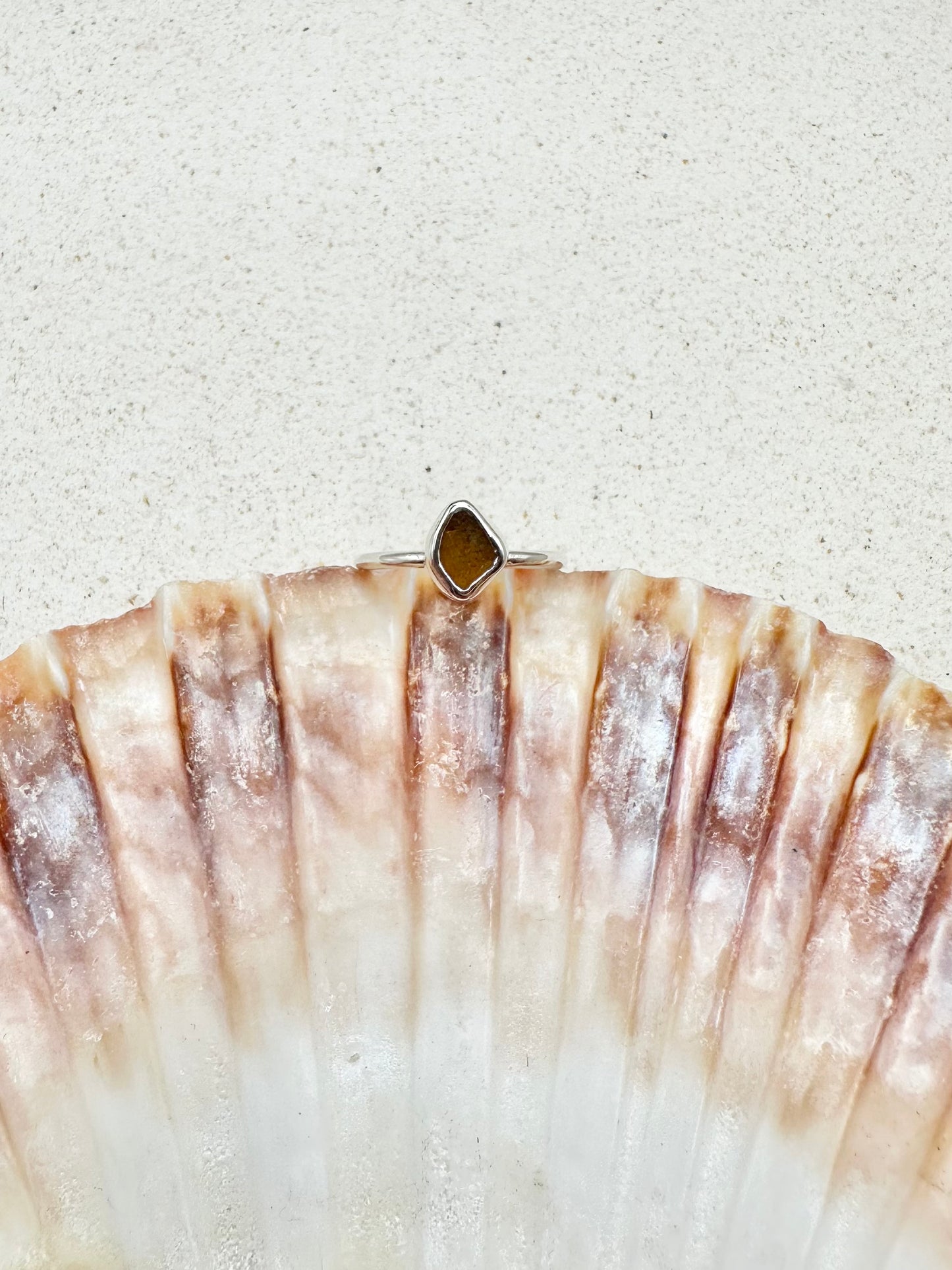 Amber Seaglass Ring Silver