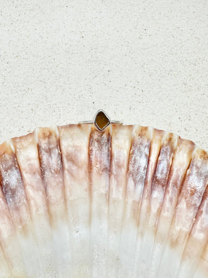 Amber Seaglass Ring Silver