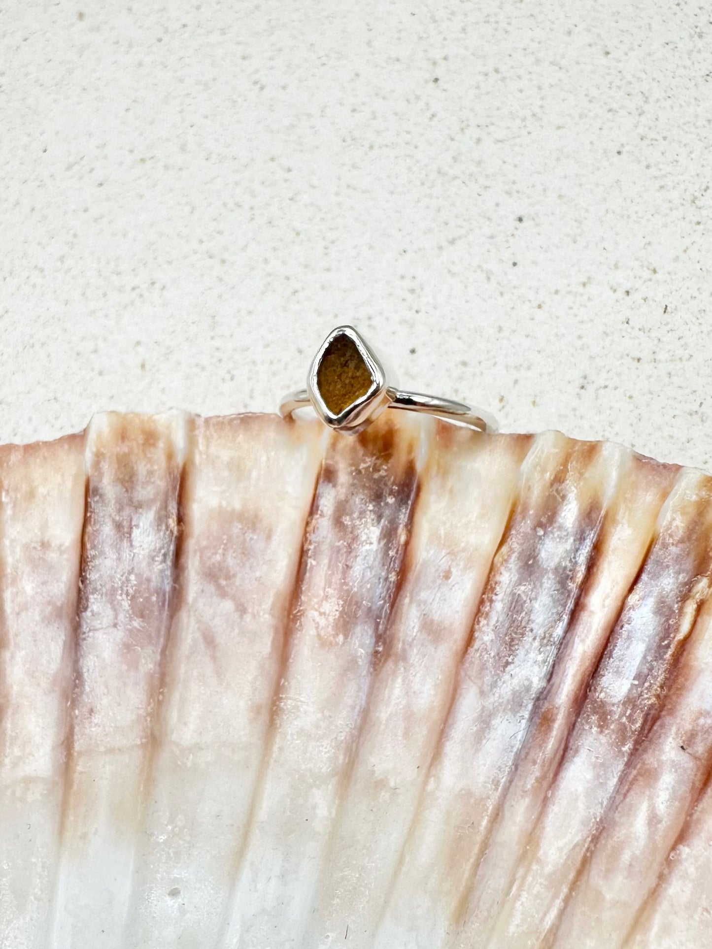 Amber Seaglass Ring Silver