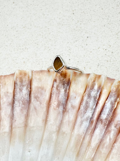 Amber Seaglass Ring Silver