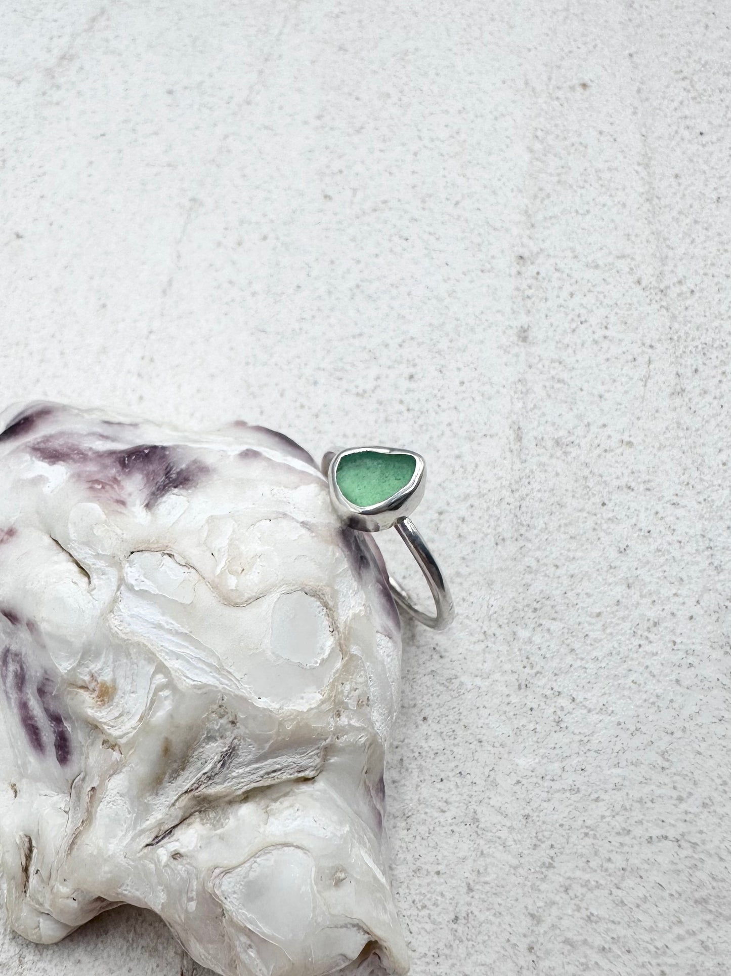 Light Green Seaglass Ring Silver