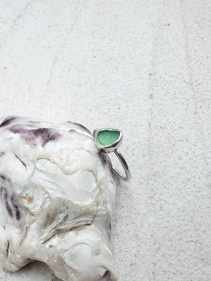 Light Green Seaglass Ring Silver