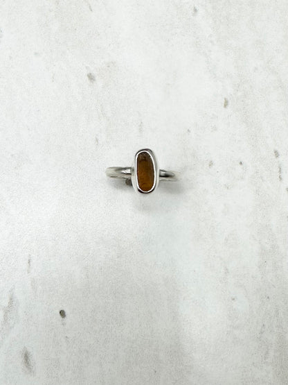 Amber Seaglass Ring Silver - K