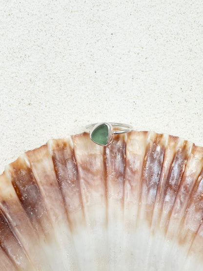 Light Green Seaglass Ring Silver