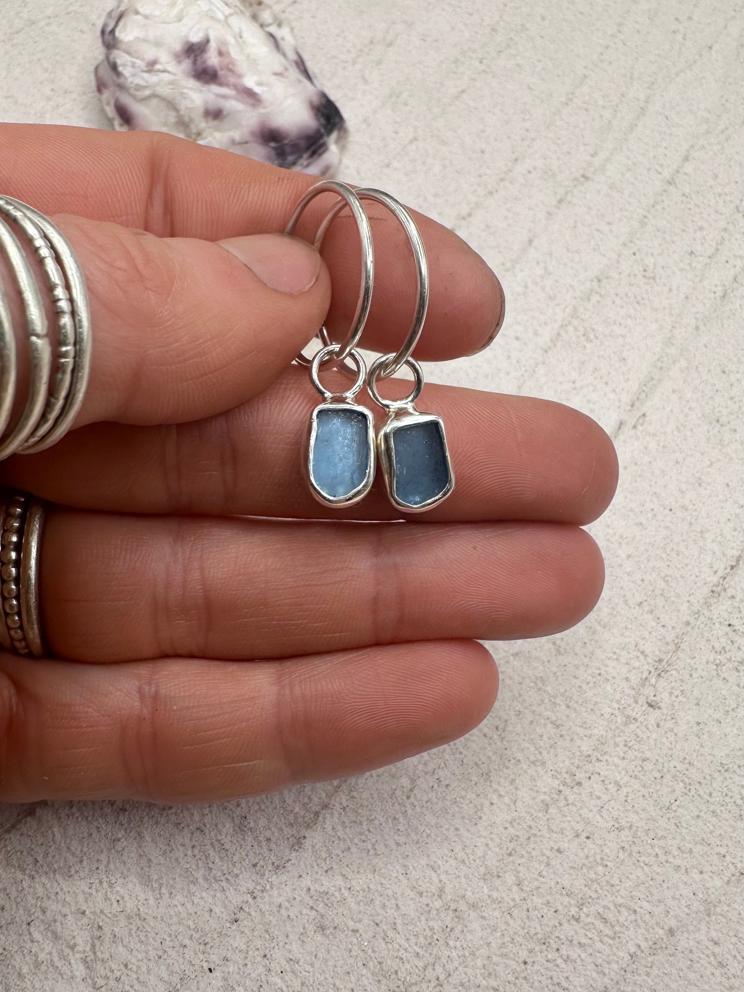 Blue Seaglass Charms Silver