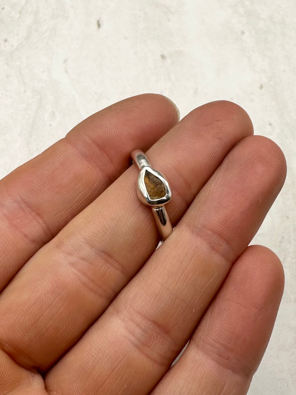 Amber Seaglass Ring Silver - P