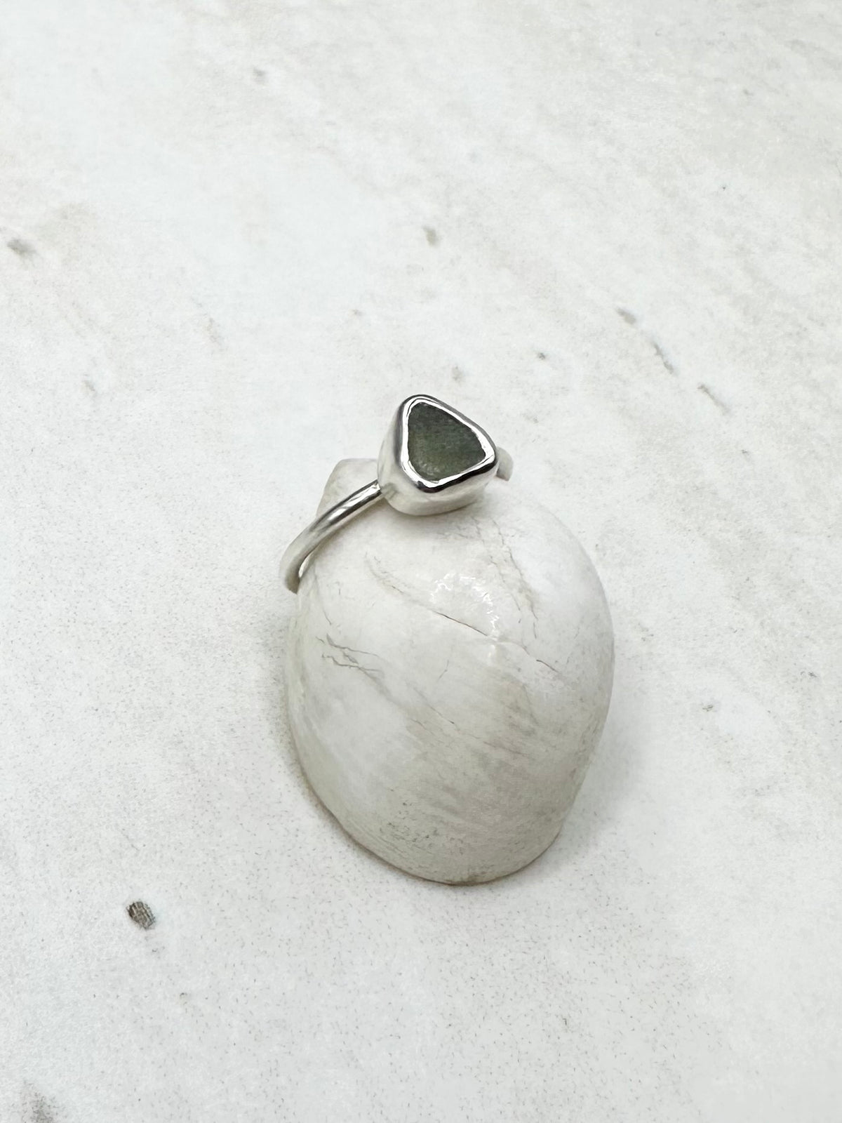 Green Seaglass Ring Silver - J
