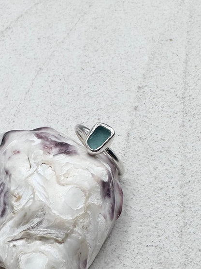 Light Teal Seaglass Ring Silver