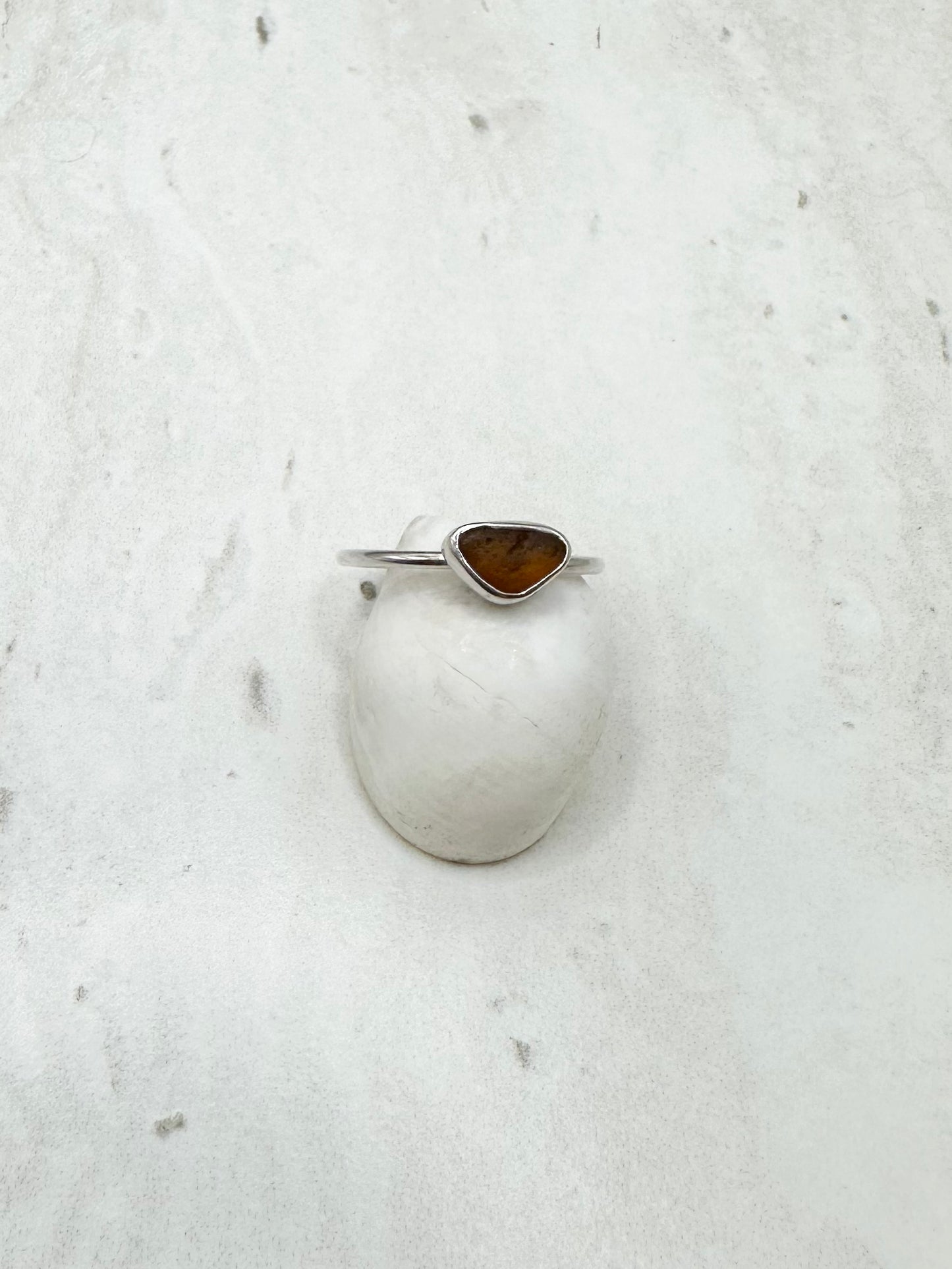Amber Seaglass Ring Silver - U