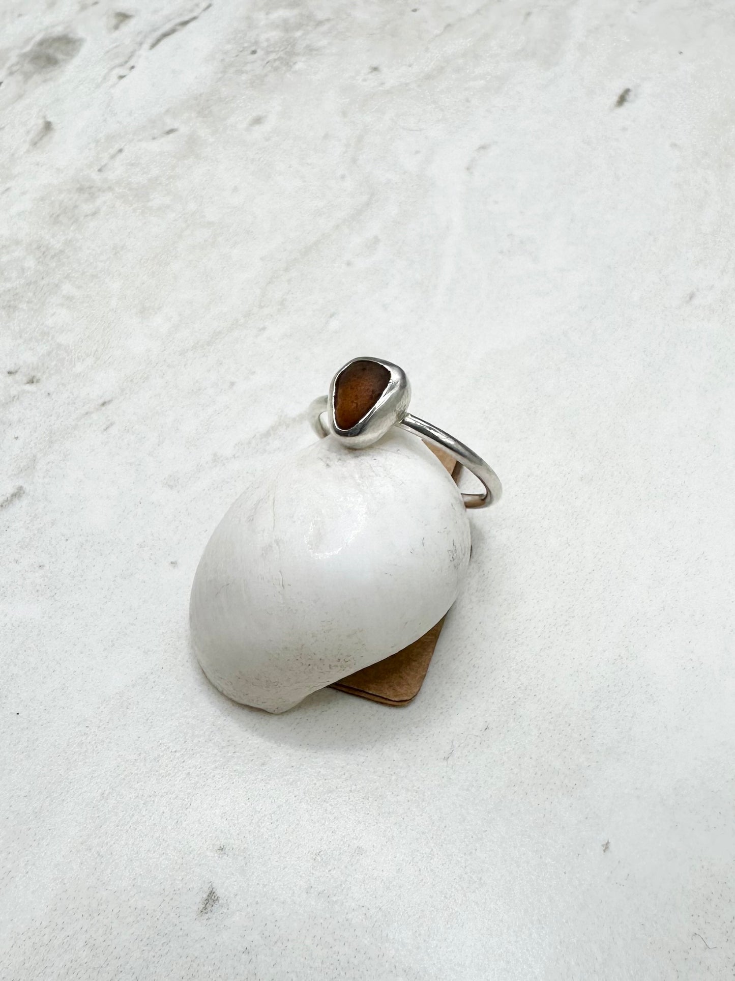 Amber Seaglass Ring Silver - L