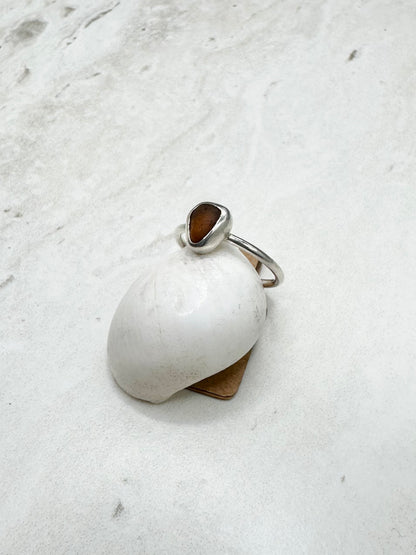 Amber Seaglass Ring Silver - L