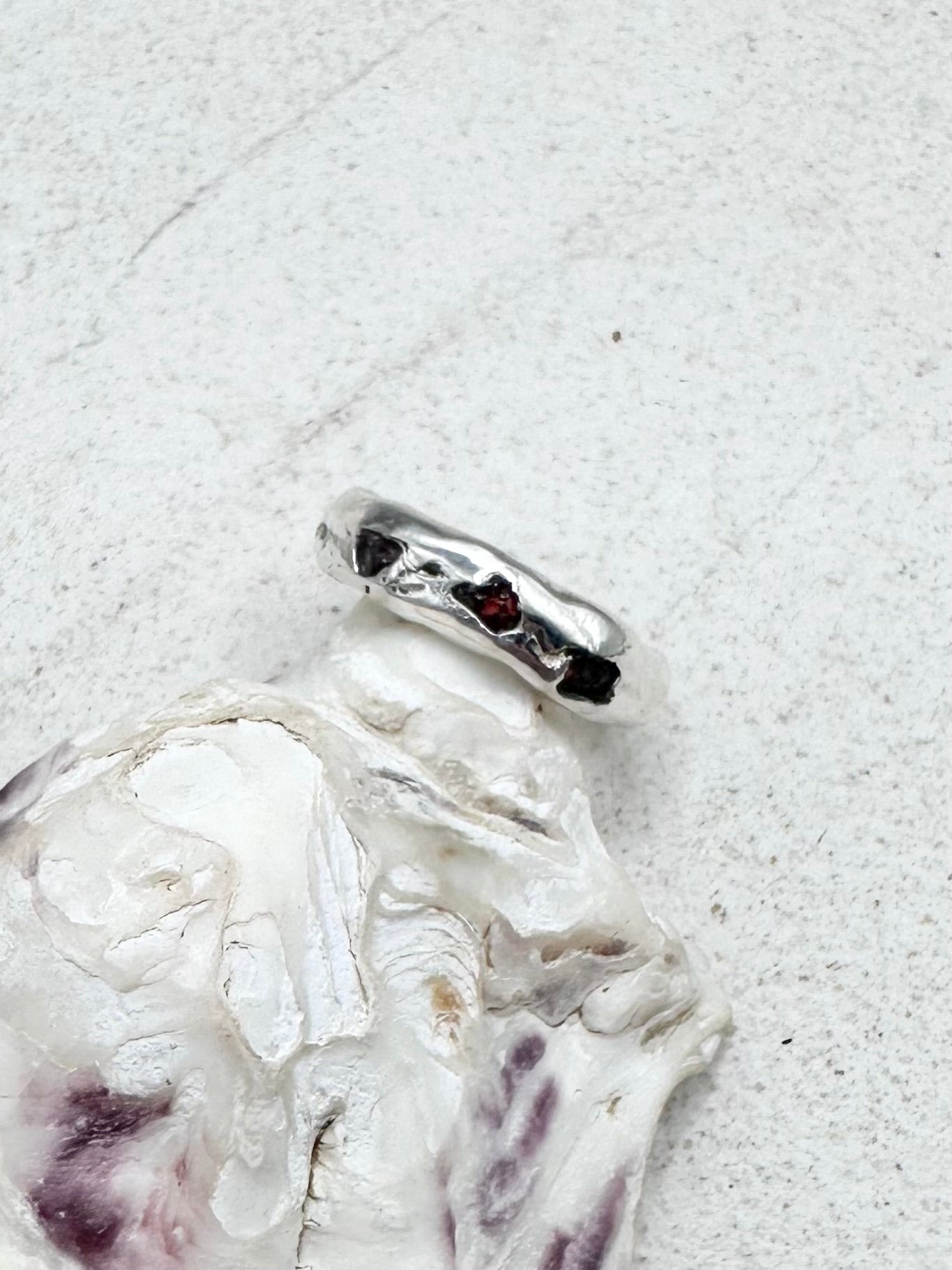 Raw Garnet Ring Silver