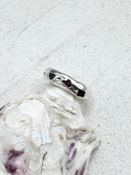 Raw Garnet Ring Silver