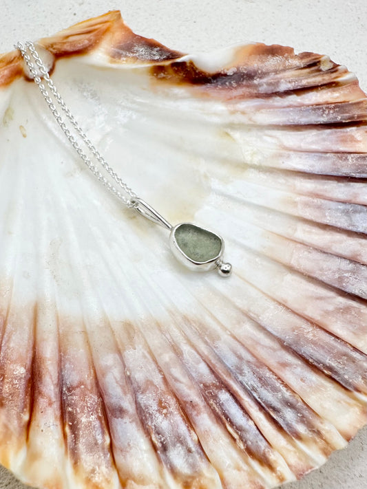 White Seaglass Pendant Silver