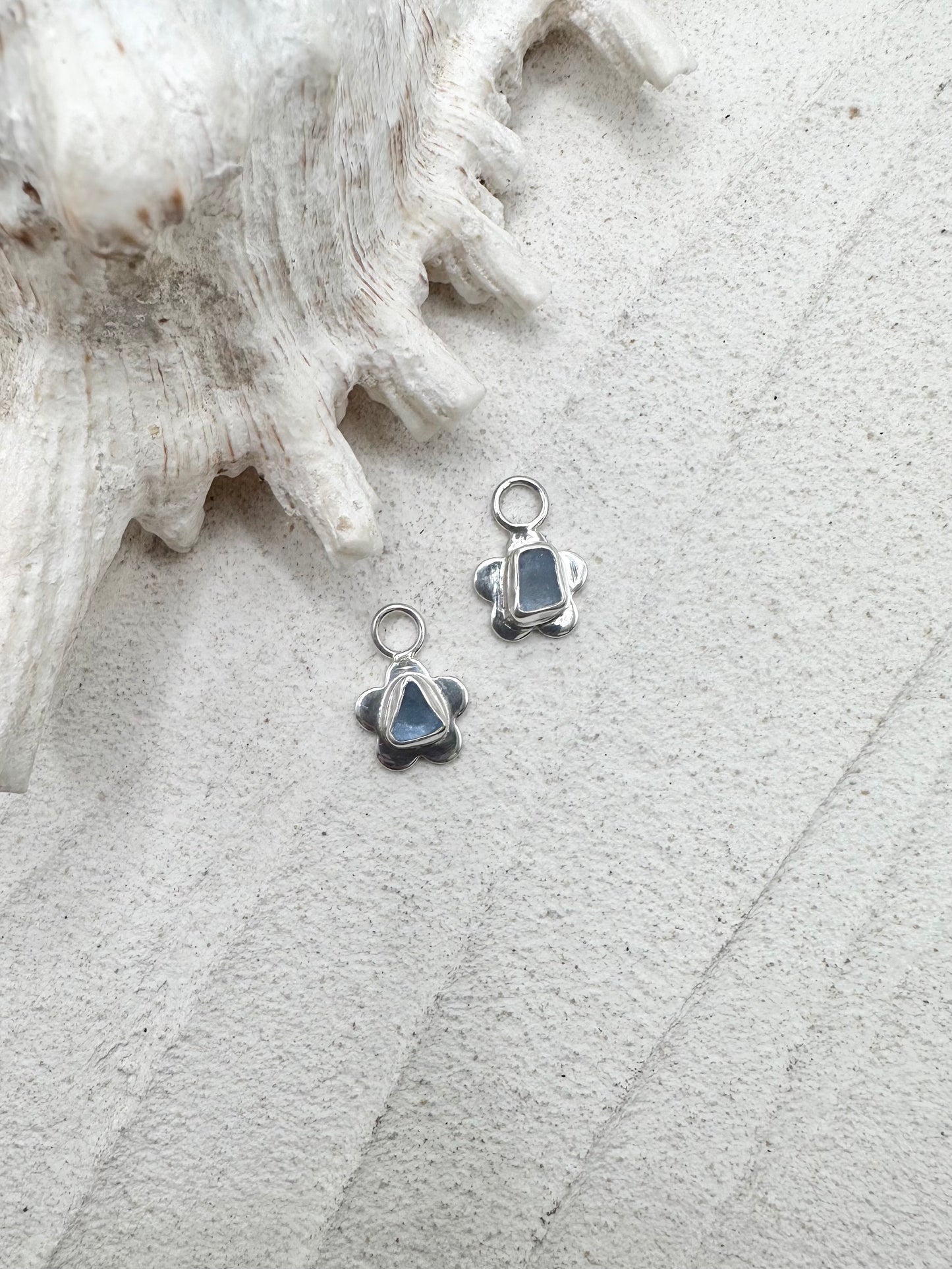 Flower Seaglass Charms in Light Blue