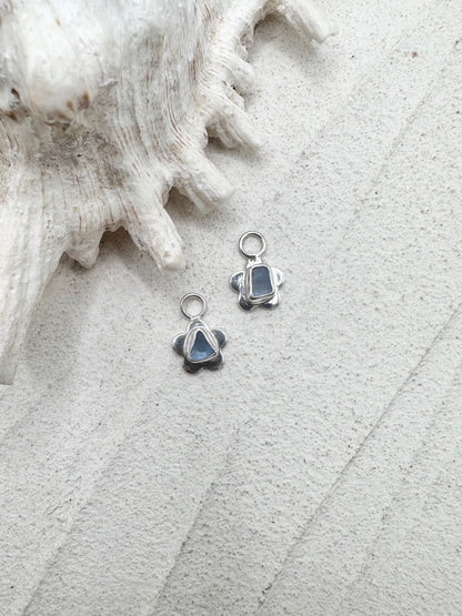 Flower Seaglass Charms in Light Blue