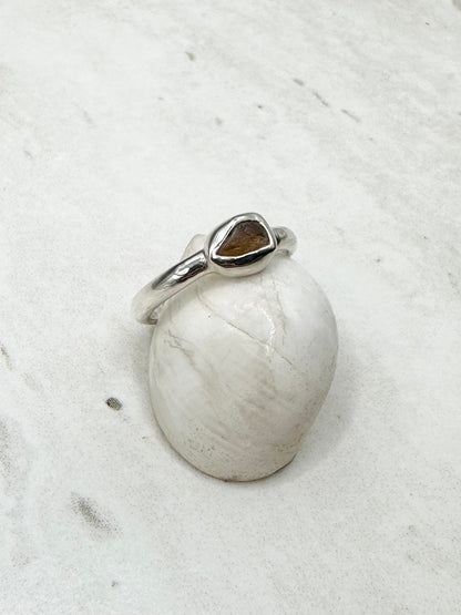 Amber Seaglass Ring Silver - P